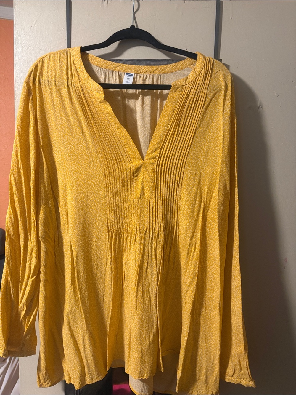 Yellow Pleated V-Neck Women’s Top